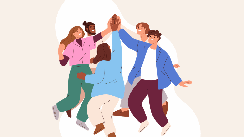 Equipe epanouie grâce au climat social positif rectangle