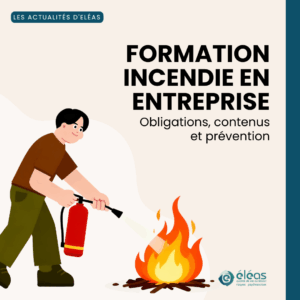 Image en flat design d'un homme muni d'un extincteur qui éteint un feu de bois