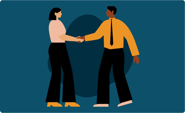 Flat Design - Une femme et un homme se disputent devant une table pleine de documents